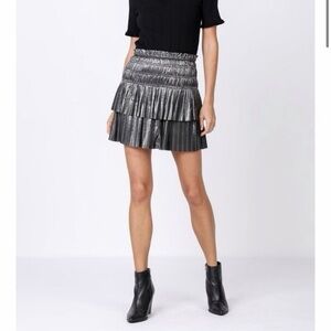 Pookie & Sebastian Metallic Silver Pleated Skirt